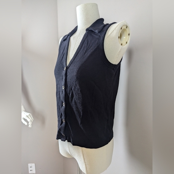 Sanctuary Black Button Front Knit Tank Top Collared Sleeveless Sweater Vest S - Picture 3 of 8